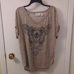 Miss Me Tan Graphic Short Sleeve Tunic